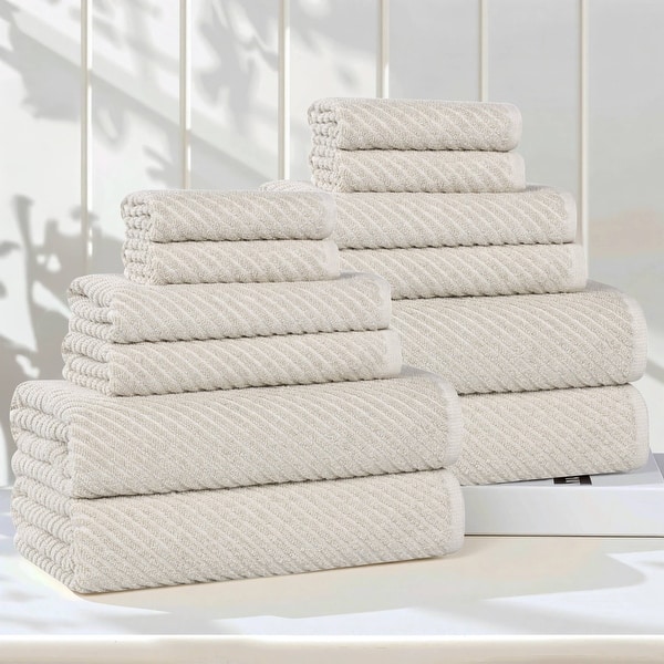 Superior Amelia Viscose Cotton Blend 12 Piece Towel Set - Beige
