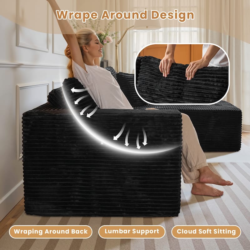 HOOOWOOO Modular Plush Upholstery L-shaped Sofa with Chaise Lounge