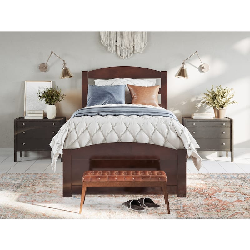 Baroque Platform Bed - Twin Size, Brown Wood Frame, Solid Hardwood, Modern Style Bed