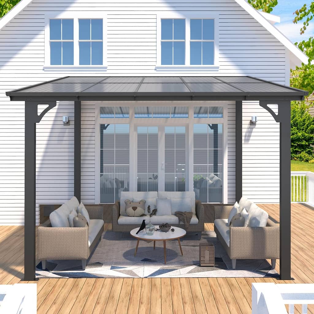8x10ft Wall Mounted Gazebos Pergola, Outdoor Lean to Gazebo Awnings