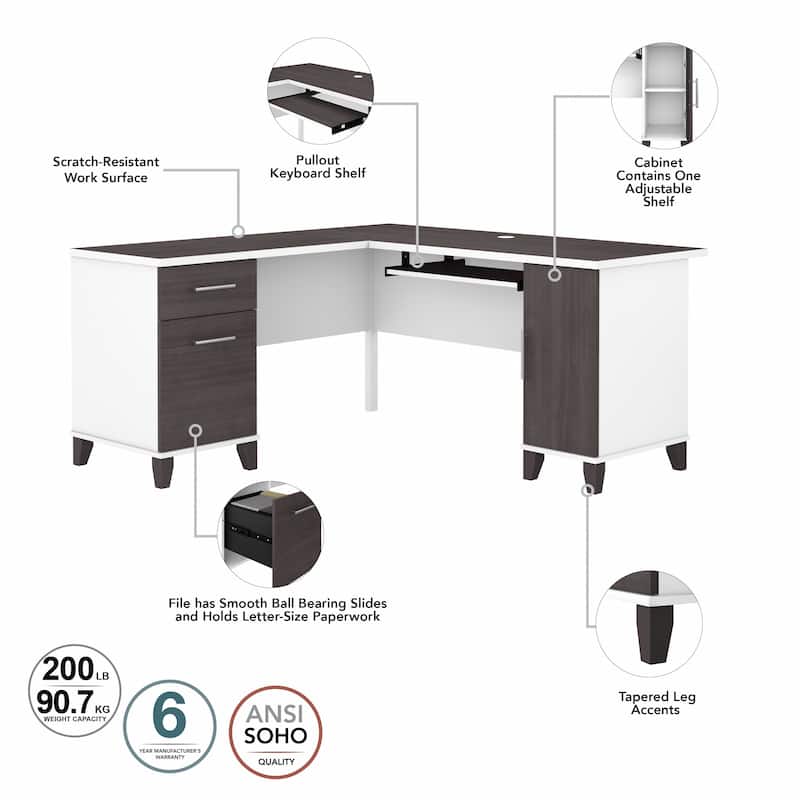 Bush Furniture Somerset 60W L Shaped Desk with Storage Hutch