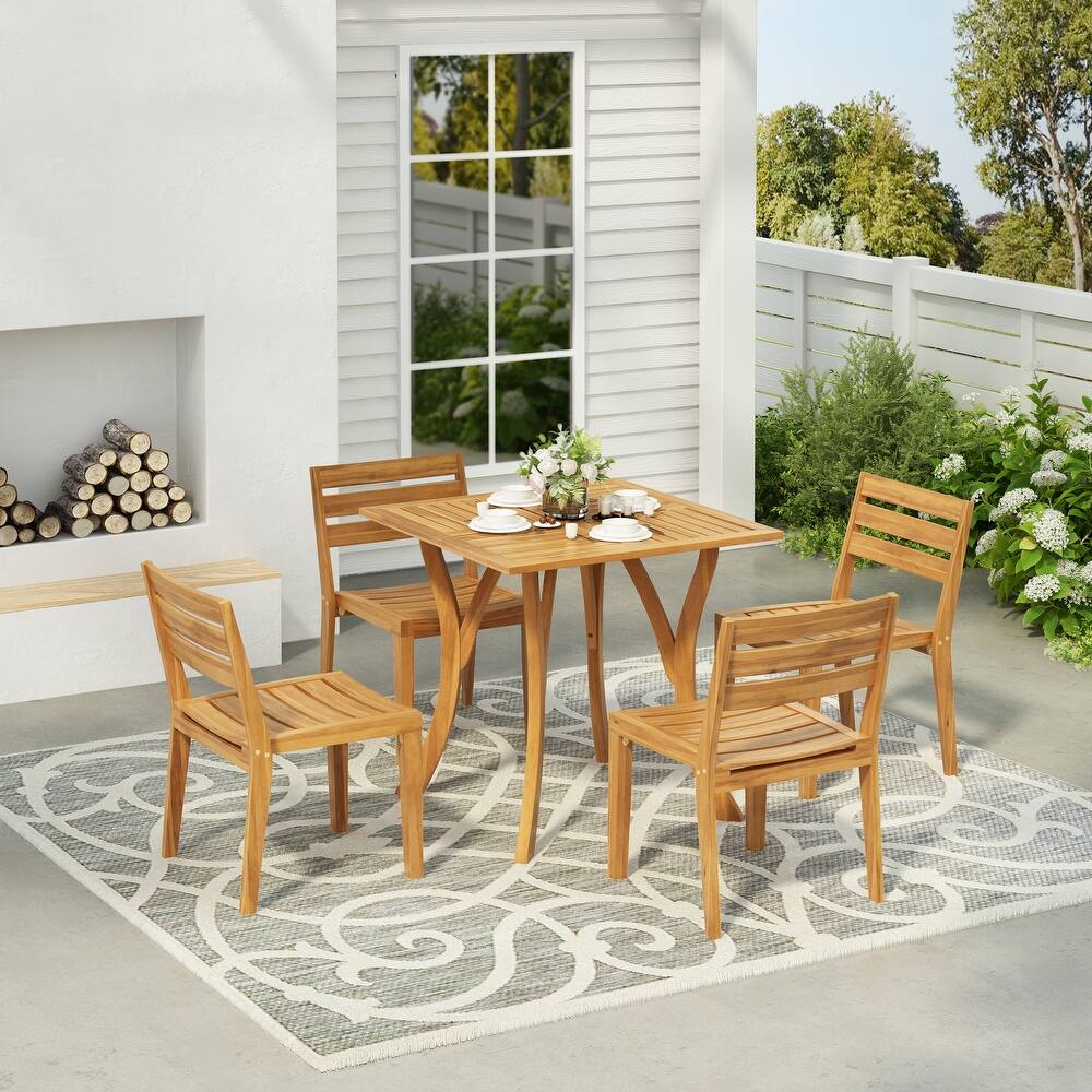 Christopher Knight Home - Ethan 5-Piece Outdoor Dining Set with Durable Acacia Wood Table and Chairs