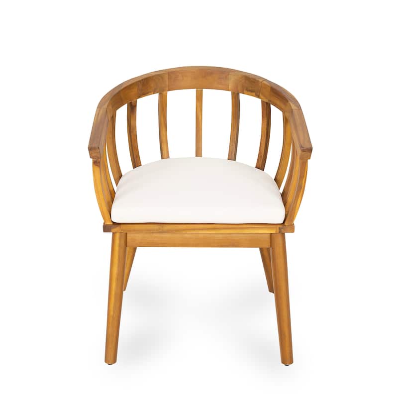 Roomfitters Klismos Solid Acacia Wood Dining Armchair with Curved Backrest, Teak Finish, Set of 2