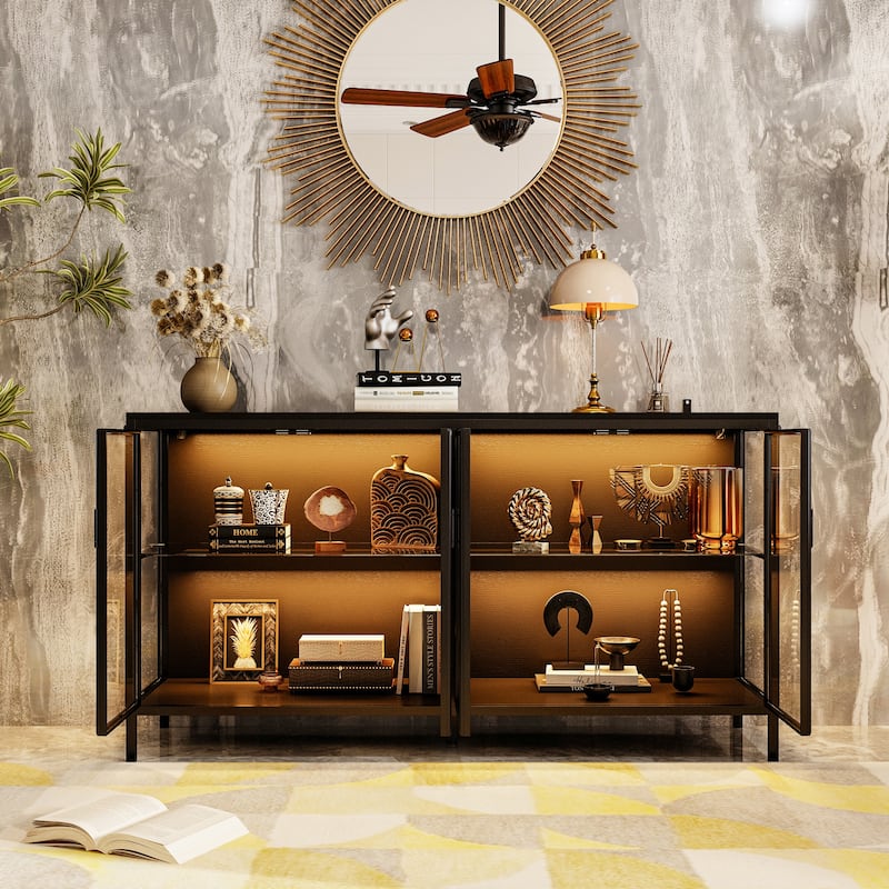 55.1"W Diplay Cabinet Collectible Cabinet Metal Frame with Lighting