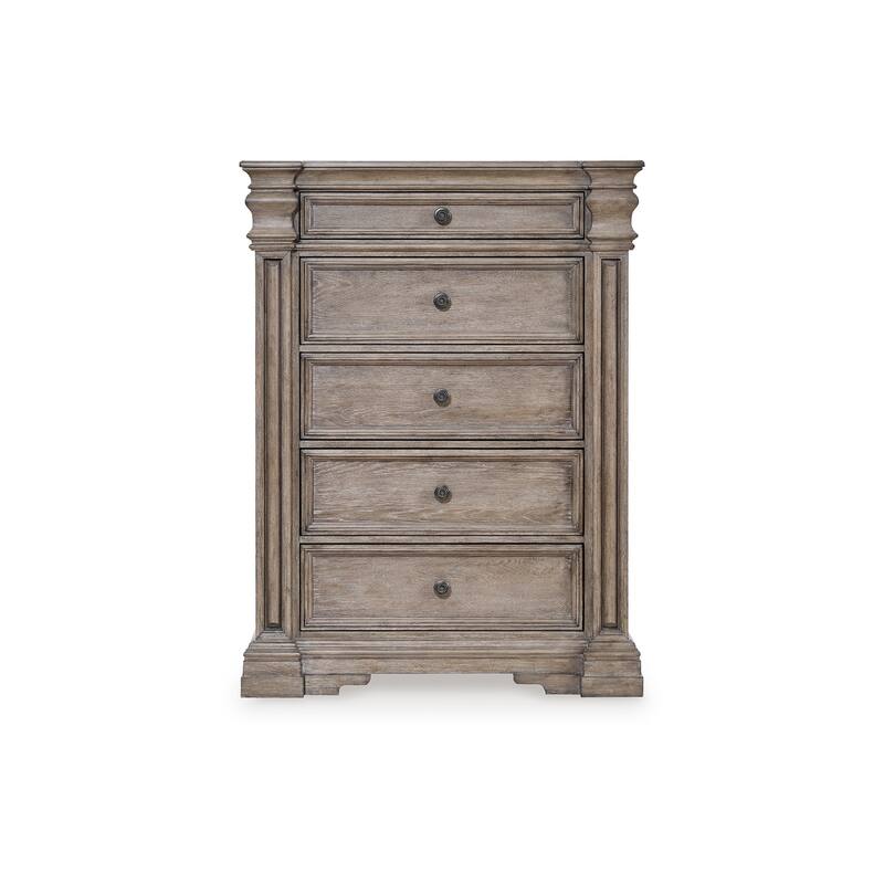 Blaie Tall Dresser Chest, 5 Drawer, 68 Inch Taupe Brown Solid Hardwood