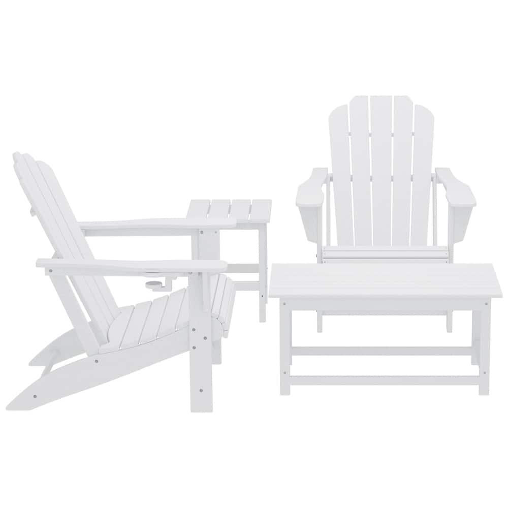 Aderson Outdoor Patio Adirondack Chair with Side Table and Coffee Table 4-Piece Conversation Set