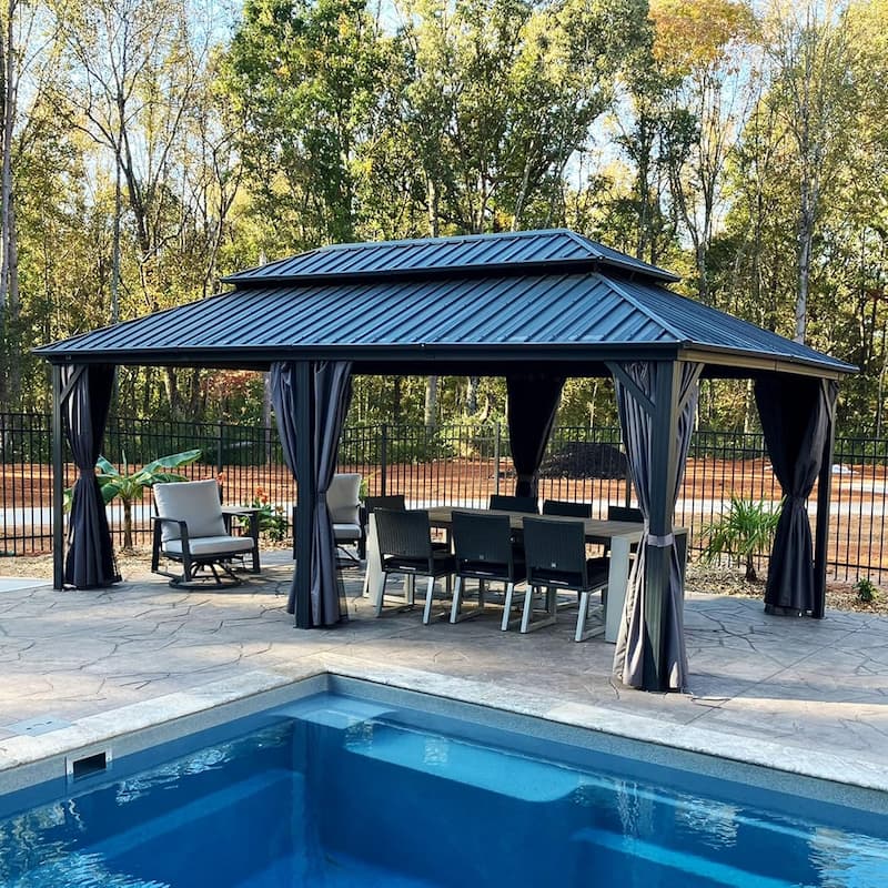 PURPLE LEAF Gazebo Outdoor Gazebo with Dual-Layer Galvanized Steel Double Roof Aluminum Gazebo with Netting and Curtains Grey - 12' x 20'(Hot Sale) - Grey