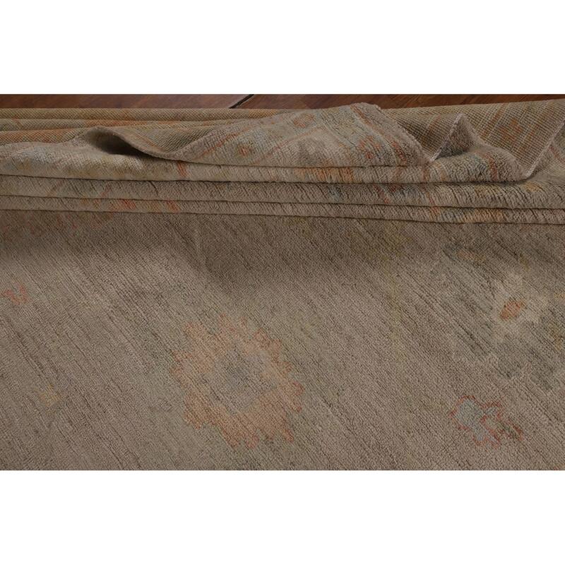 Beige Oushak Turkish Area Rug Hand-Knotted Transitional Wool Carpet - 8'3"x 9'8"