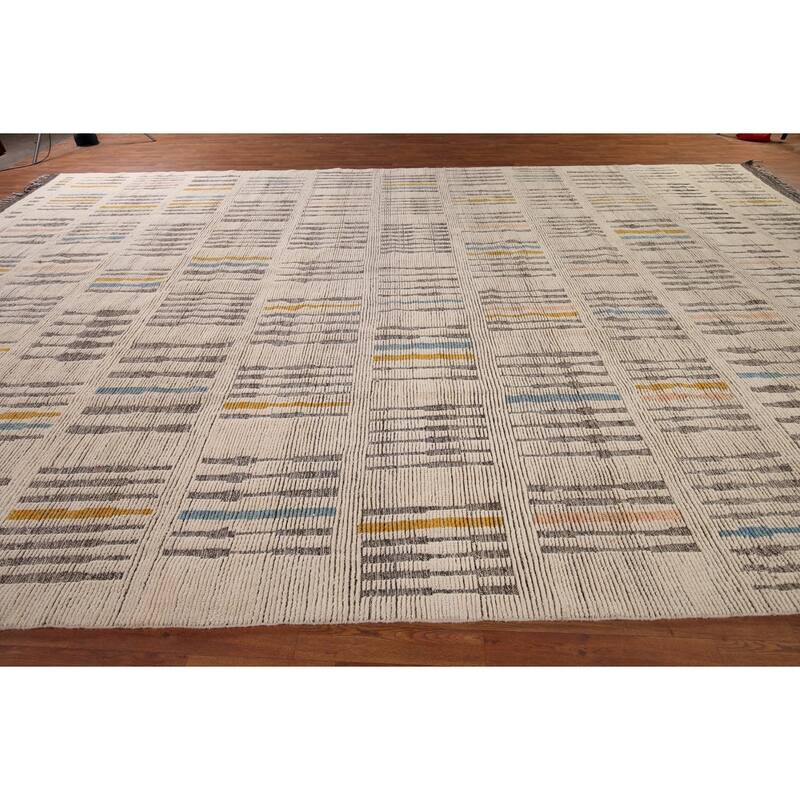 Earth Tone Moroccan Oriental Large Area Rug Hand-Knotted Wool Carpet - 11'6" x 18'4"