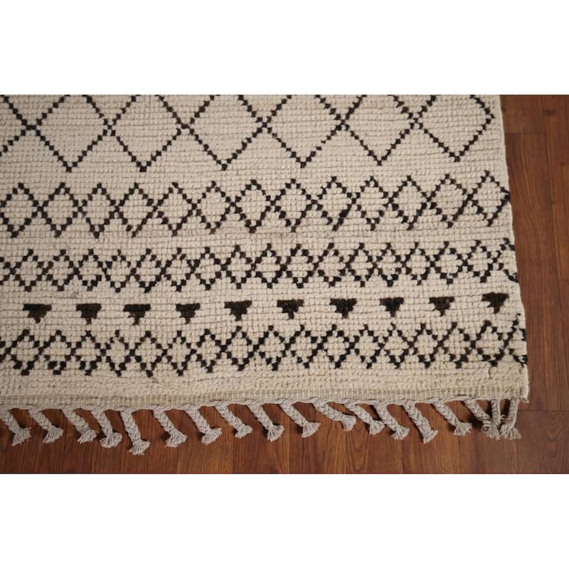 All-Over Abstract Moroccan Oriental Rug Hand-Knotted Wool Carpet - 7'8"x 10'7"