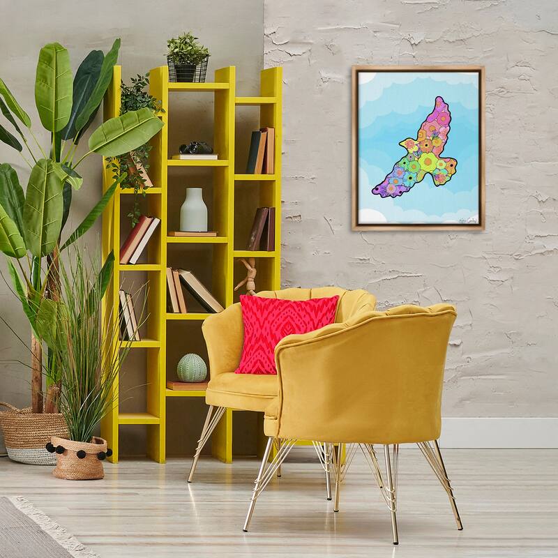 Stupell Bright Floral Bird Outline Framed Floater Canvas Wall Art Design By Katie Conley