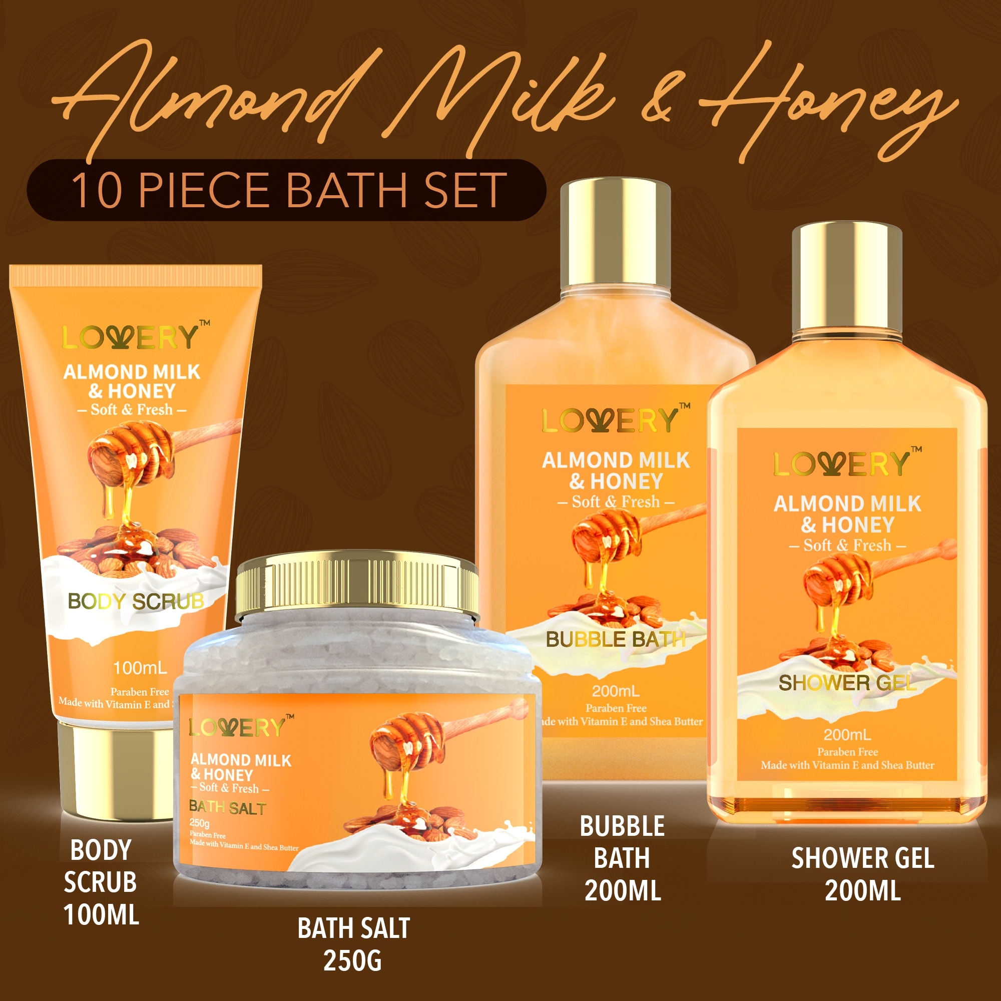 Gift Basket For Women - 10 Pc Almond Milk \u0026 Honey - Self Care Kit - 10 pc -  Bed Bath \u0026 Beyond - 41248183, image size:2000x2000