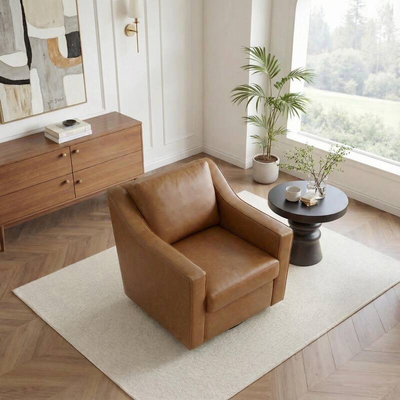 30'' W Vegan Leather/ Chenille Swivel Accent Chair