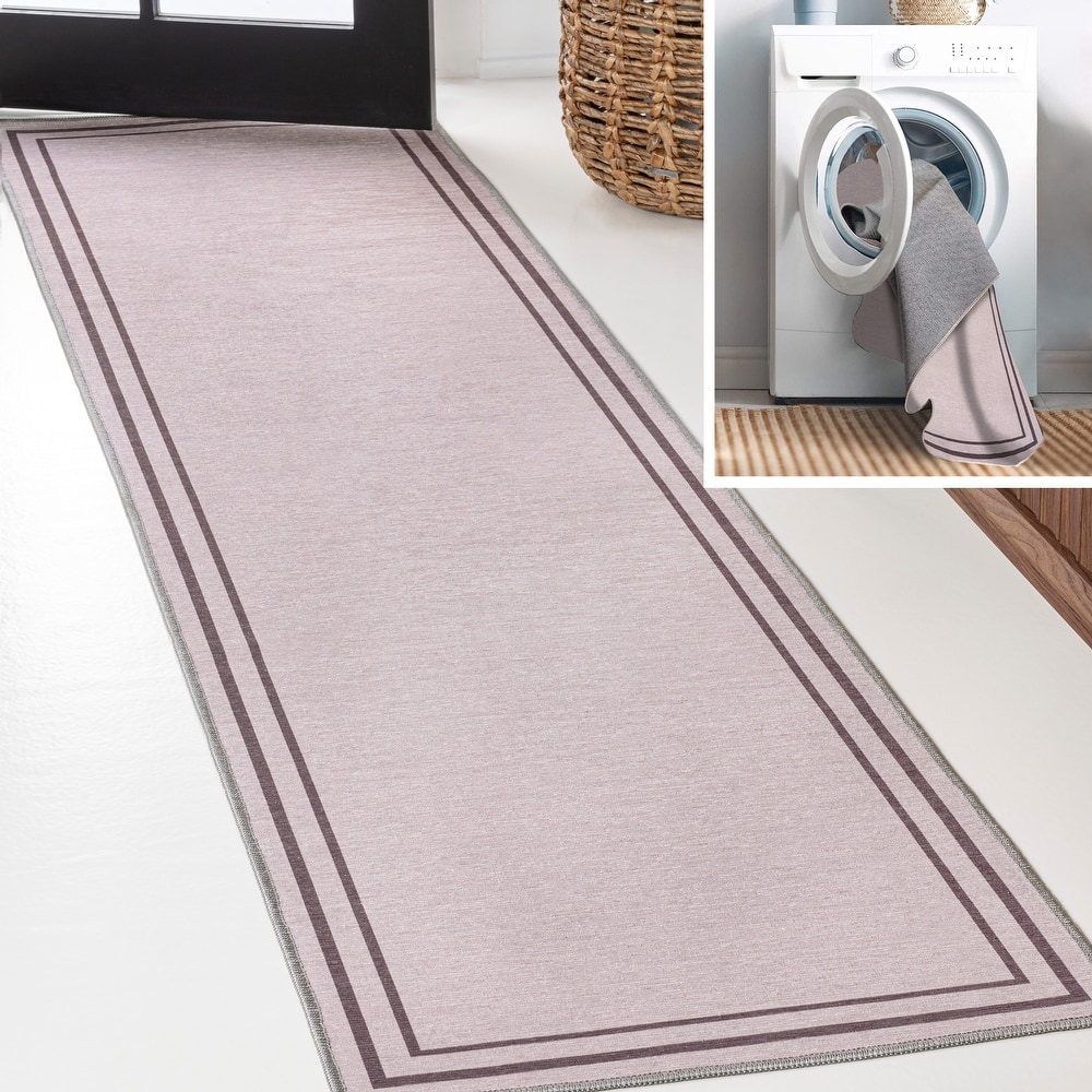 JONATHAN Y Ainsley Classic 2-Stripe Border Washable Area Rug