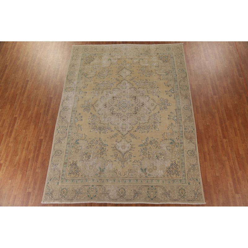 Geometric Tabriz Persian Vintage Rug Handmade Traditional Wool Carpet - 9'2" x 12'5"