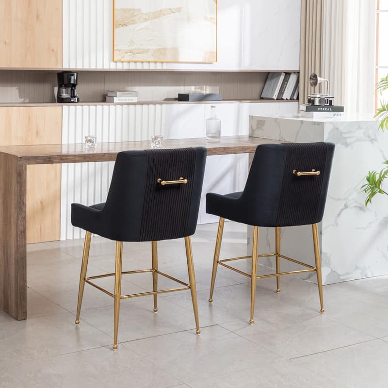 Modern Velvet 39'' H Metal Leg Counter or Bar Stools Set of 2