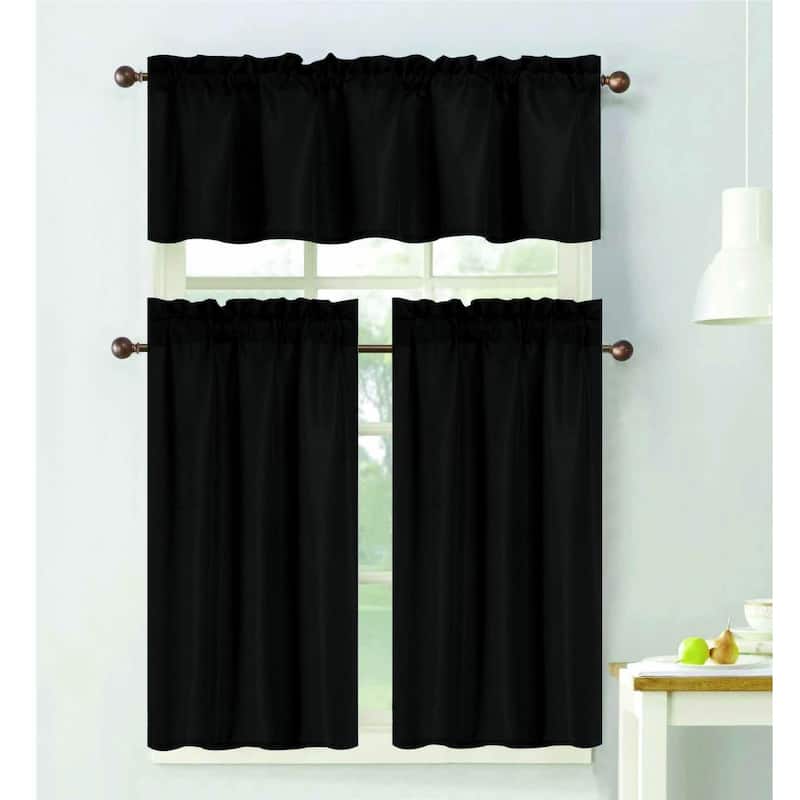 Gibson Light Filtering Kitchen Curtain Set with Valance and Tiers - Black