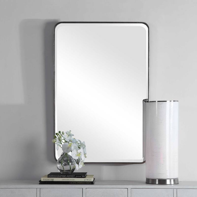 distressed rectangular wall mirror 36" silver and clear