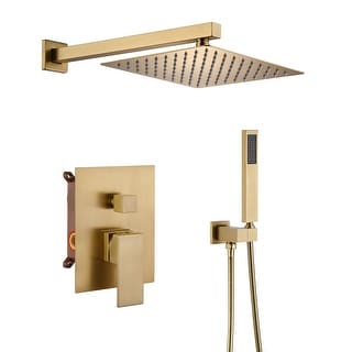 Wall Mounted Square Shower System with Rough-in Valve in Brushed Gold ...