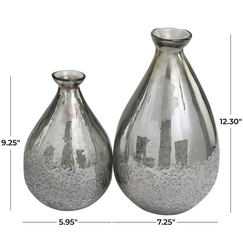 Gray Glass Textured Teardrop Decorative Vase (Set of 2) - 12", 9"H