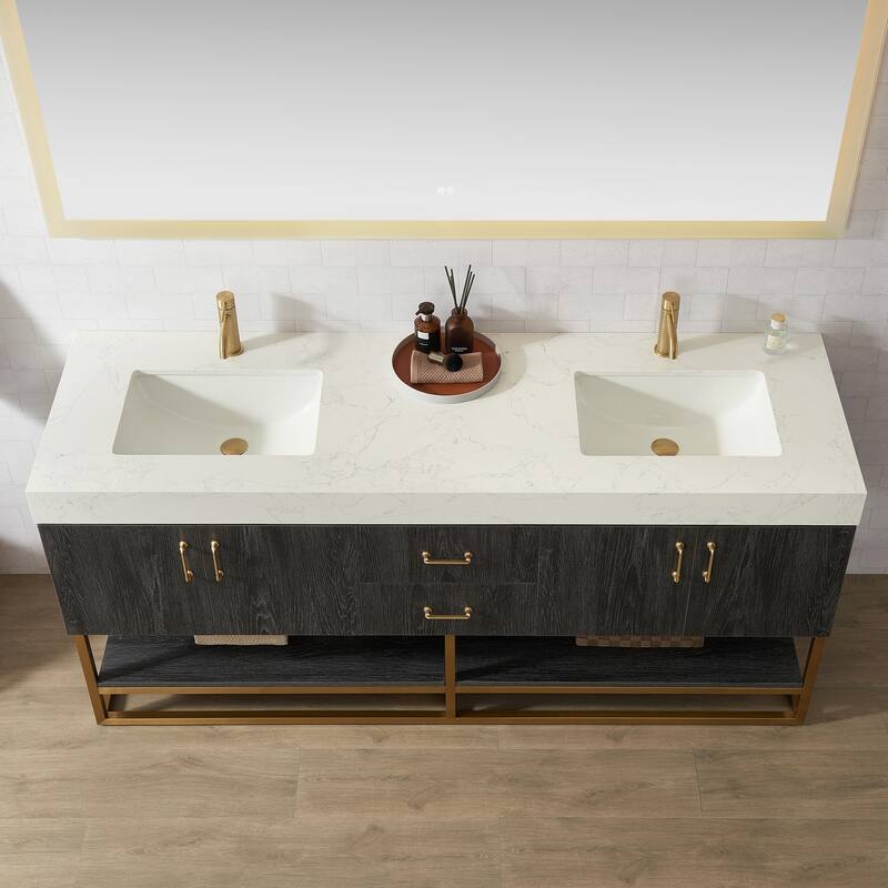 Alistair Bath Vanity with Grain White Stone Top and Mirror