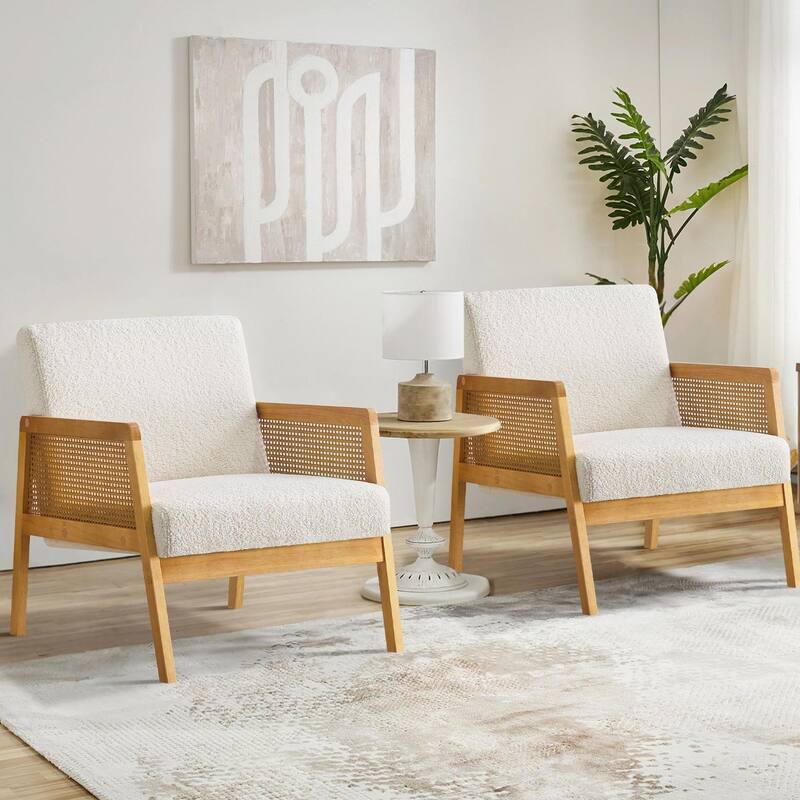 Mid-Century Lounge Chair - Solid Wood Frame - Linen/Shepa Optional