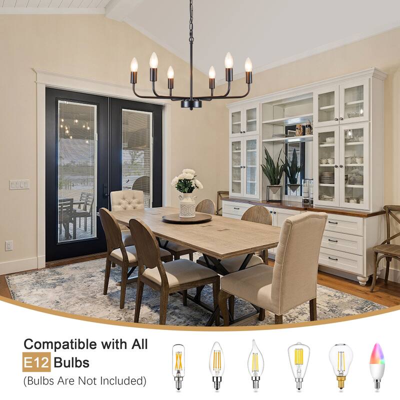 6-Light Rustic Modern Candlestick Hanging Linear Chandelier Lighting for Dining Room Kitchen Island