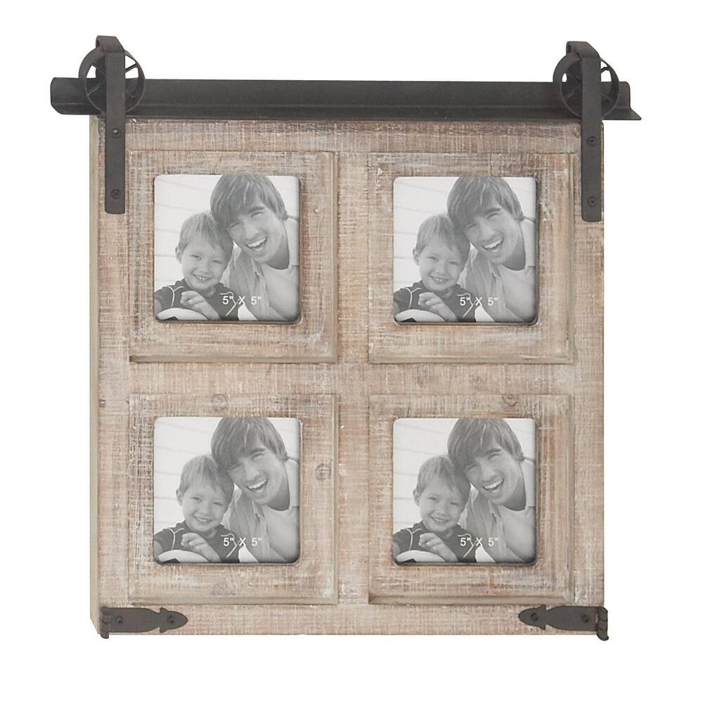 Wooden 4 Slot Wall Photo Frame with Metal Accent - Brown - Roche River Decor