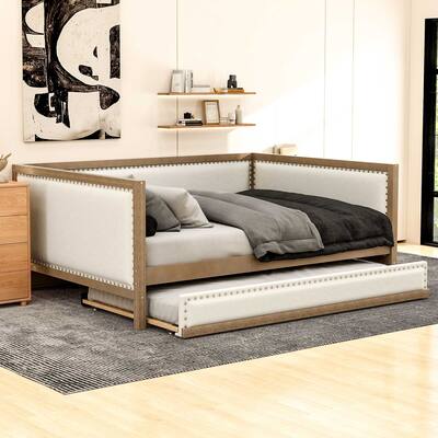 Upholstered Daybed with Trundle and Nailhead Decoration