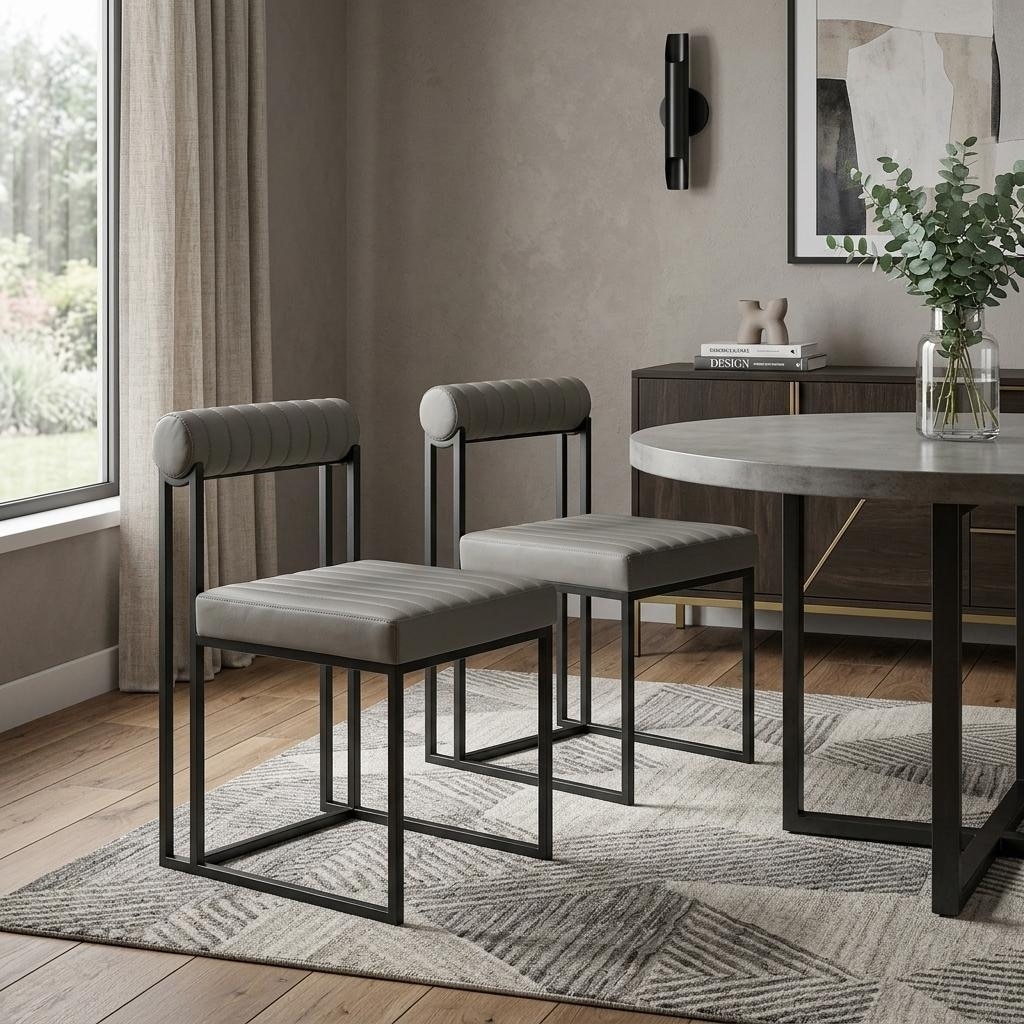 HomeRoots Set of Two Gray And Black Upholstered Faux Leather Open Back Dining Side Chairs - 17.50 in. x 31.00 in. x 22.00 in.