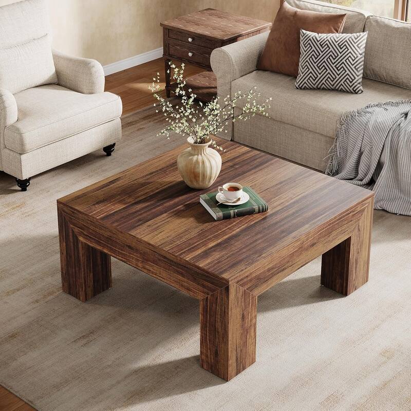 39.37-Inch Farmhouse Square Coffee Table for Living Room, Low Large Center Tea Accent Table