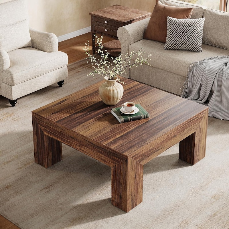 Farmhouse Square Coffee Table for Living Room, 39.37-Inch Low Large Center Tea Accent Table