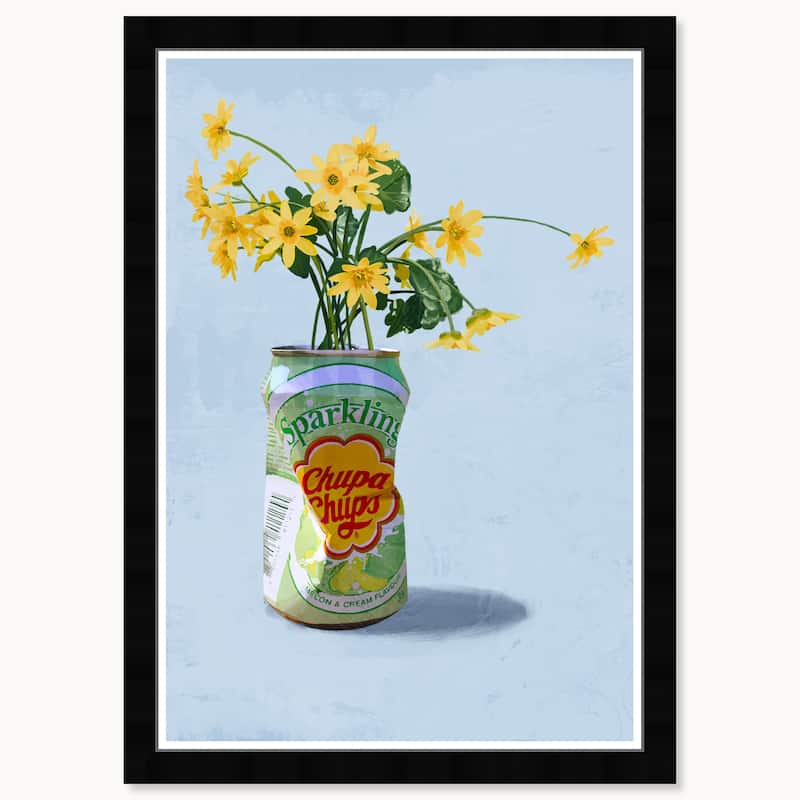 Wynwood Studio Sparkling Floral Vase Framed Trendy Retro Kitchen And Living Room Art Prints - 15 x 21 - Black