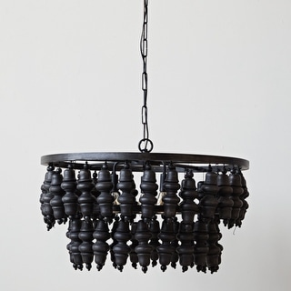 Metal and Mango Wood Bead Chandelier with Five Lights - 28.0"L x 28.0"W x 17.0"H