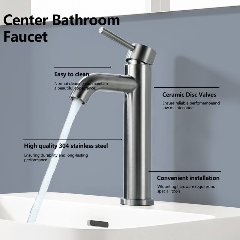 Topcraft Stainless Steel 6.7/12.2 Single Handle Single Hole Bathroom Sink Faucet