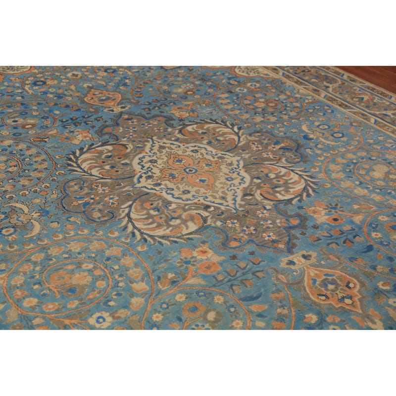Traditional Blue Floral Tabriz Persian Rug Handmade Wool Carpet - 9'8"x 12'9"