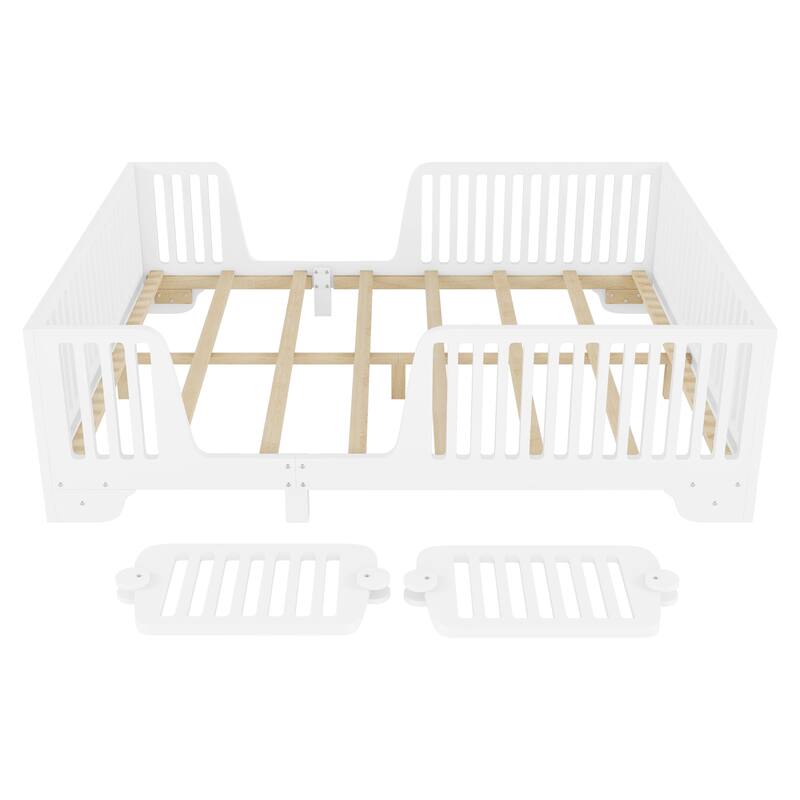 Kids Floor Bed with Safety Fence and Removable Door for Boys Girls