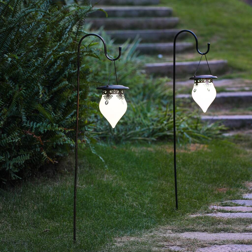 Salem Hanging Solar Lanterns with Shepherd Hooks by Havenside Home (Set of 2)