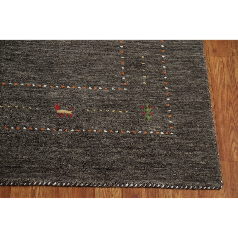 Tribal Gabbeh Area Rug Hand-Knotted Grey Modern Wool Carpet - 5'1" x 7'8"