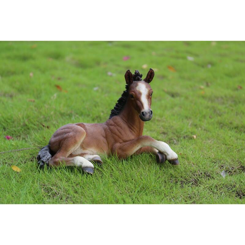 14" Brown and White Colt Laying Down Statue