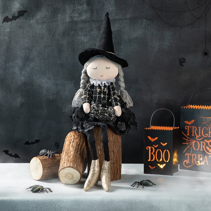 Glitzhome 29"H Halloween Fabric Dressed Witch or Pumpkin Sitter Decor