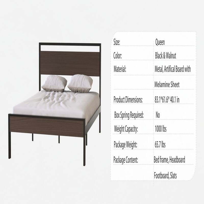 Queen Ceres Metal Bed with Wood Headboard