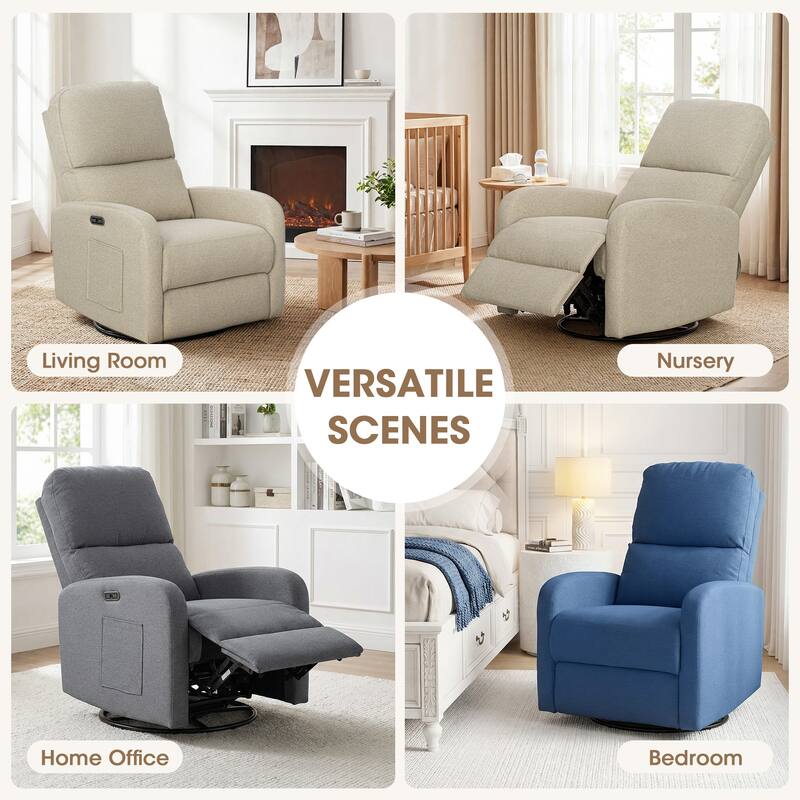 INK IVY Dakota Power Recliner 3-in-1 with Swivel, Glider, USB Ports