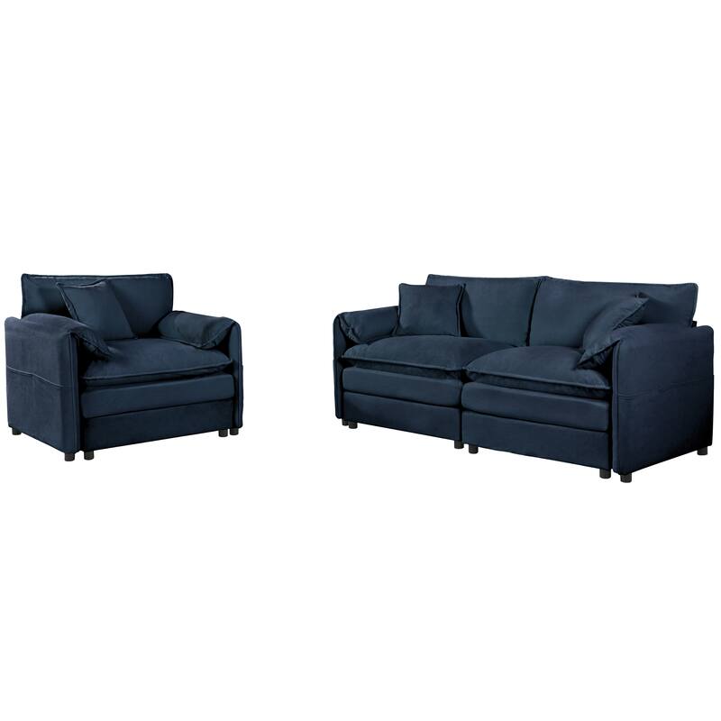 3-Piece Chenille Cloud Sofa & Armchair Set with Deep Seats & 3 Pillows