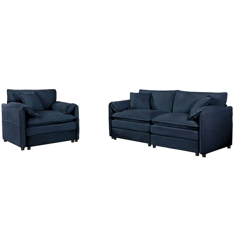 GDFStudio - Chenille 2 Piece Loveseat Couch & Sofa Armchair Set with 3 Pillow