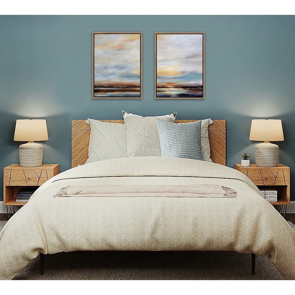 Kate and Laurel Sylvie Carolina Sunset Diptych Framed Canvas Art Set by Mary Sparrow