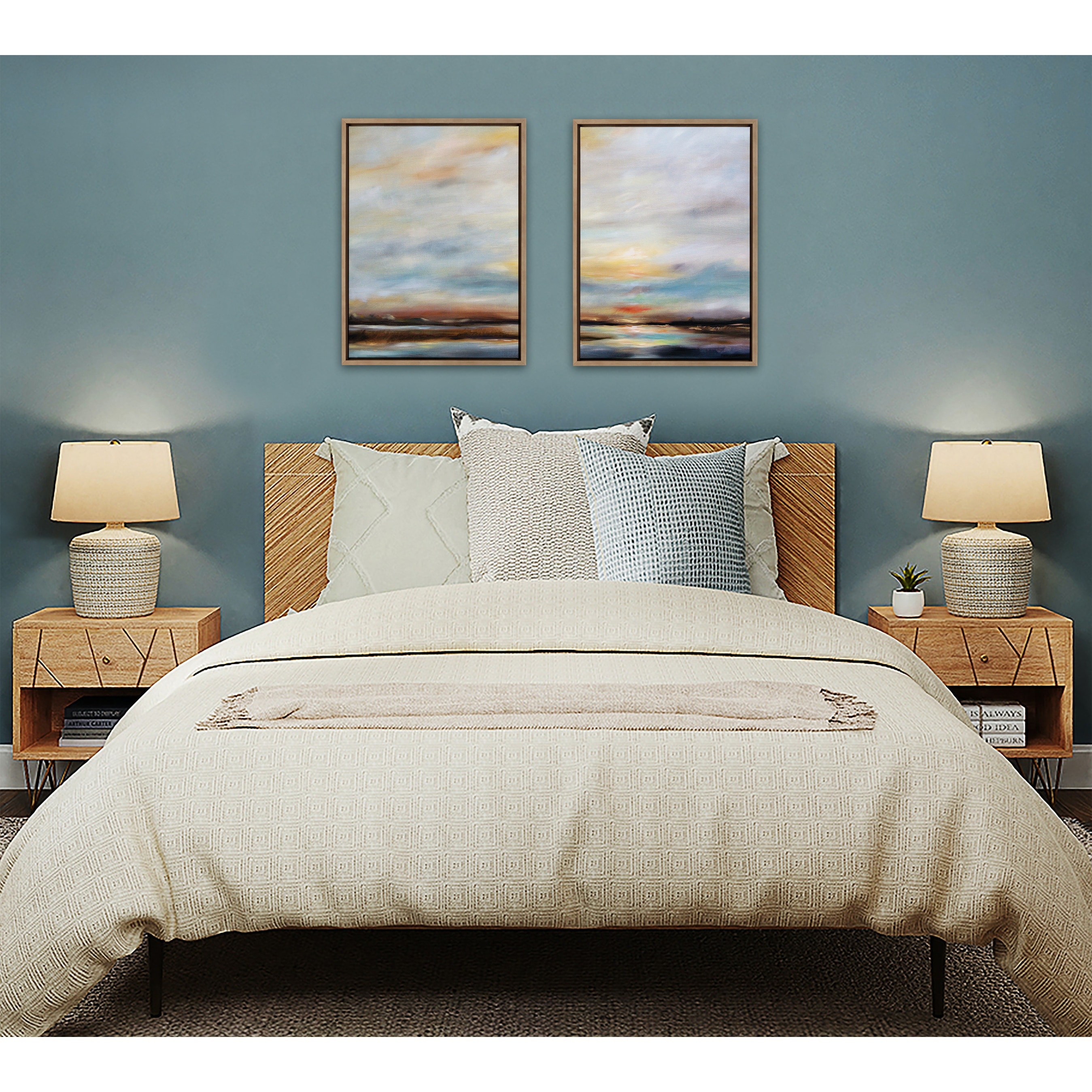 Kate and Laurel Sylvie Carolina Sunset Diptych Framed Canvas Art Set by Mary Sparrow