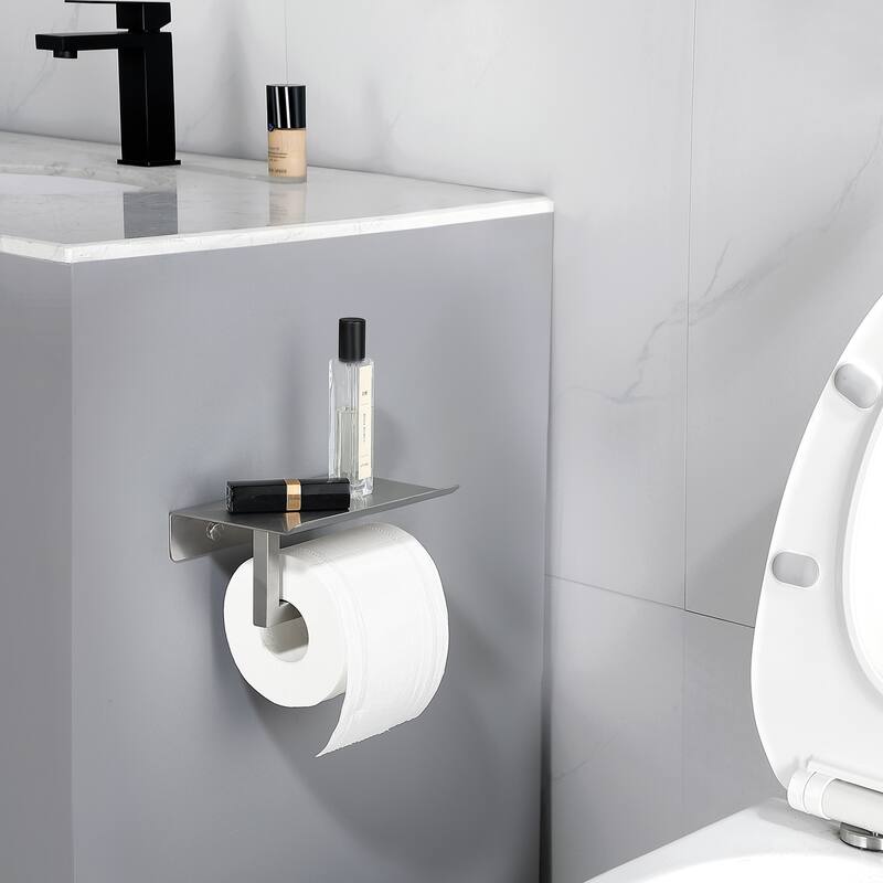 Bath Wall-Mount Single Post Toilet Paper Holder with Shelf