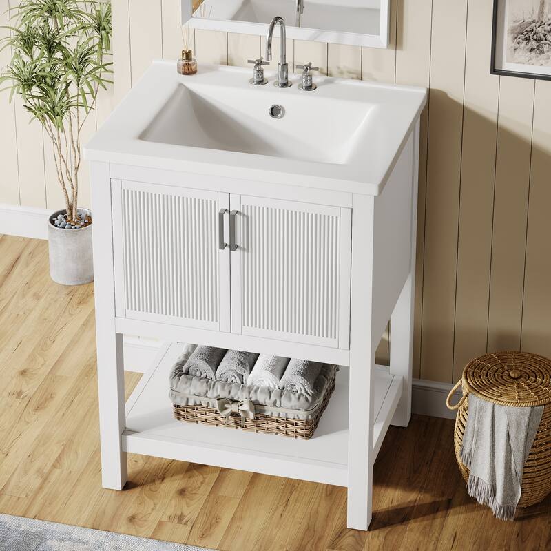 23.5 Inch Single Bathroom Vanity With Ceramic Top, Sink Included