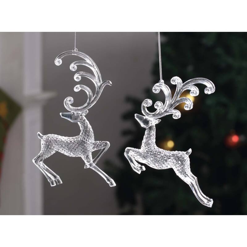 Diamond Cut Deer Christmas Ornaments - 7.5" - Clear - 8ct